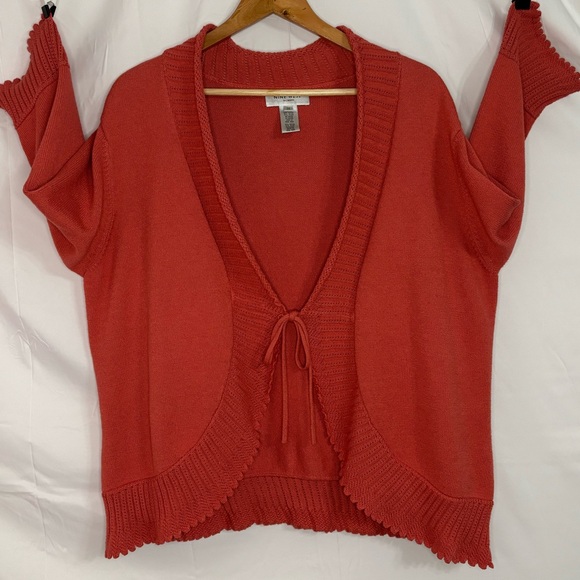 Nine West Salmon Pink Front Tie Scalloped Edge Cardigan Sweater 2X (20W/22W) - Picture 3 of 16